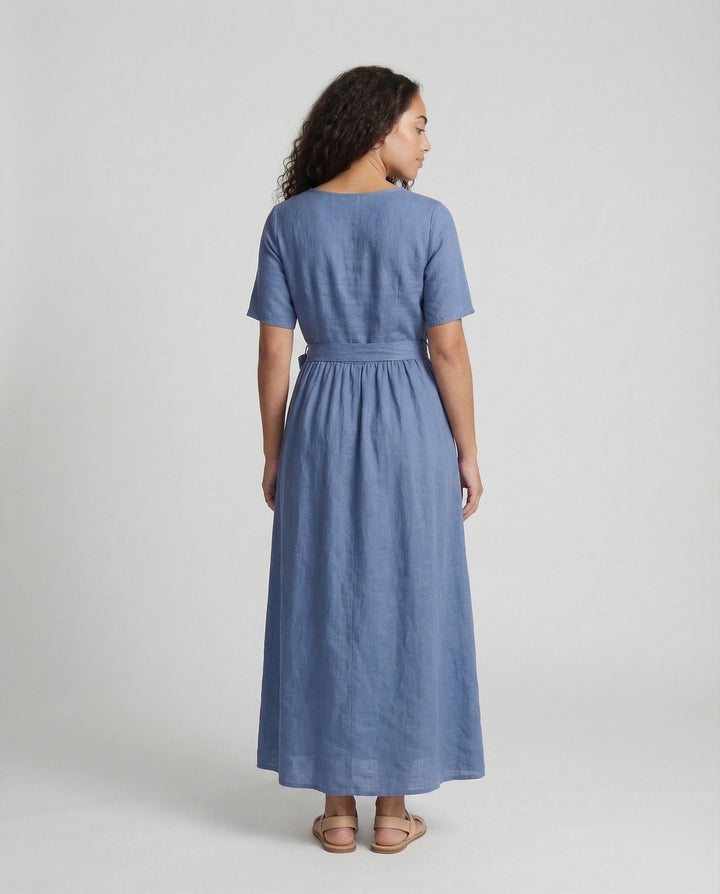 Women Linen Maxi Dress Belt