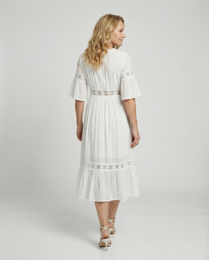 Ladies Midi Dress Lace V-Neck