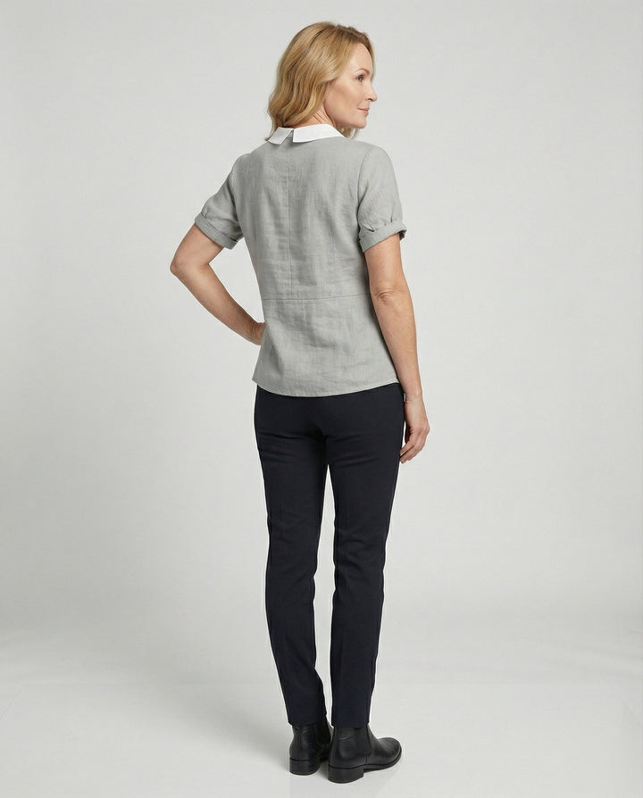 Ladies Blouse Linen Peter Pan Collar