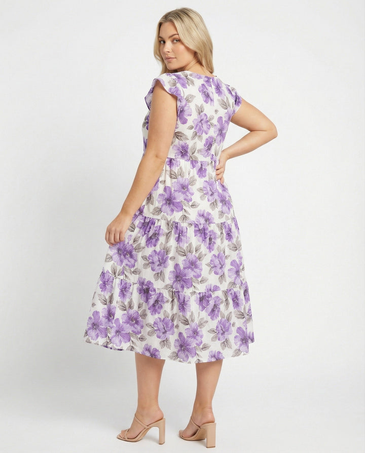 Women’s knee-length summer dress with ruffle