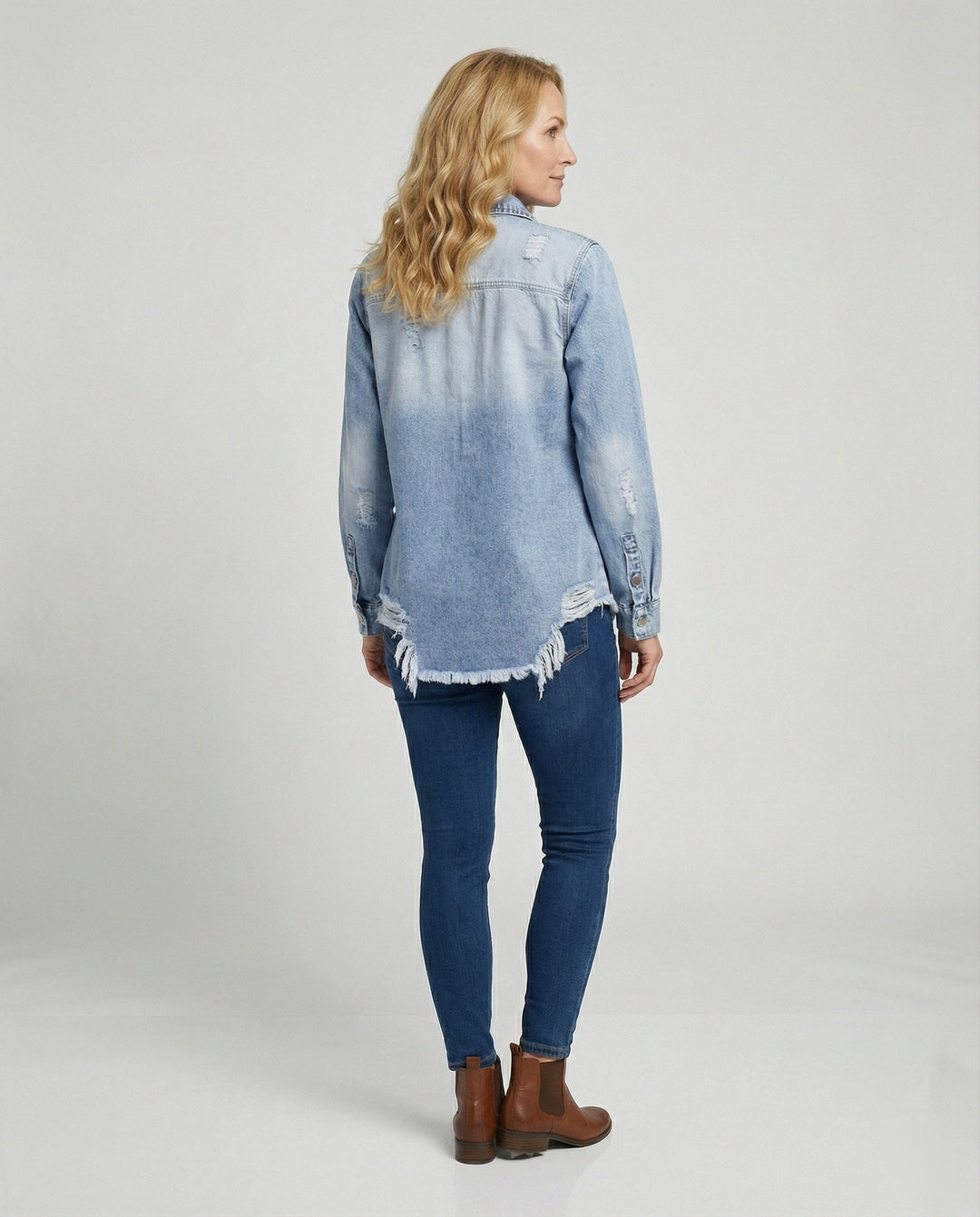 Women's denim jacket shirt cut loose