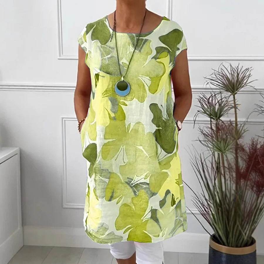 Women's Vibrant Floral Dress Cap Sleeve Round