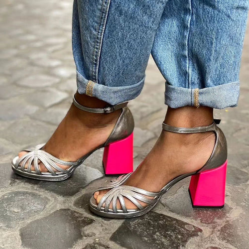 Women's Strappy Open Toe Heels with Block Heel Base