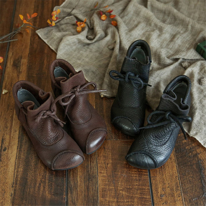 Women's Lace-Up Ankle Boots with Closed Rounded Toe