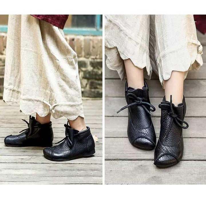 Women's Lace-Up Ankle Boots with Closed Rounded Toe