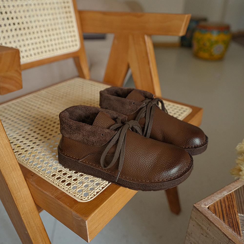 Women's Brown Lace-Up Ankle Boots with Rounded Toe