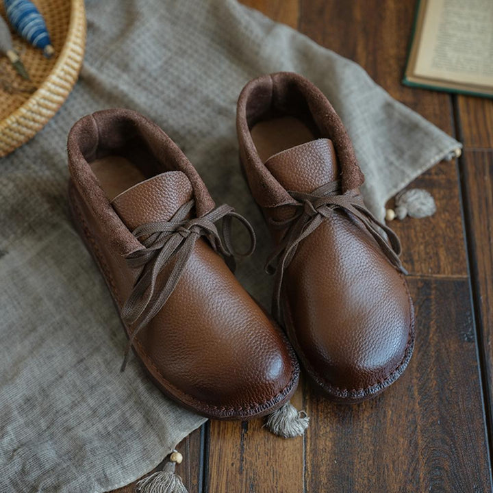 Women's Brown Lace-Up Ankle Boots with Rounded Toe
