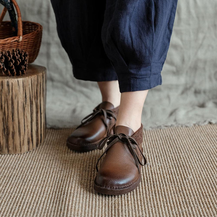 Women's Brown Lace-Up Ankle Boots with Rounded Toe