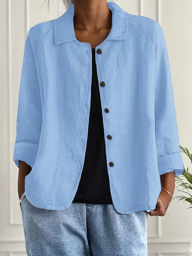 Women's Long Sleeve Blouse with Open Collar Button