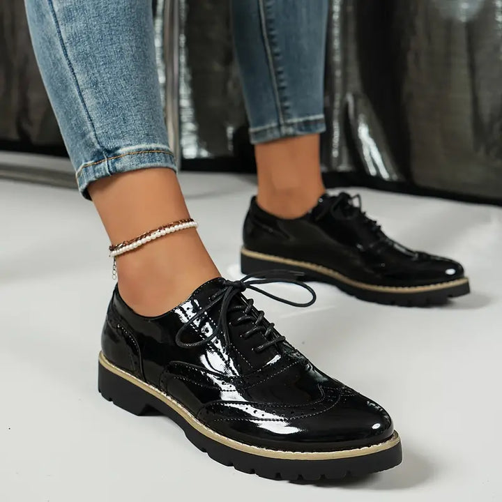 StylebySassy | Patent Leather Oxford Shoes with Chunky Sole for Women