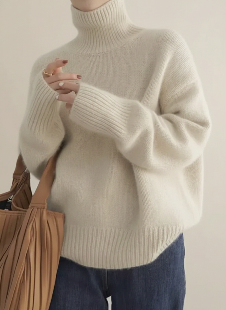 Women's Turtleneck Sweater with Wide Ribbed Cuffs