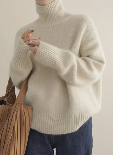 Women's Turtleneck Sweater with Wide Ribbed Cuffs