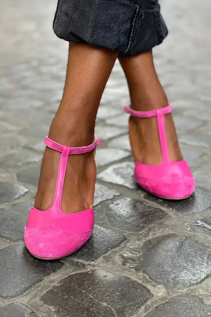 Women's Closed Toe T-Strap Block Heels