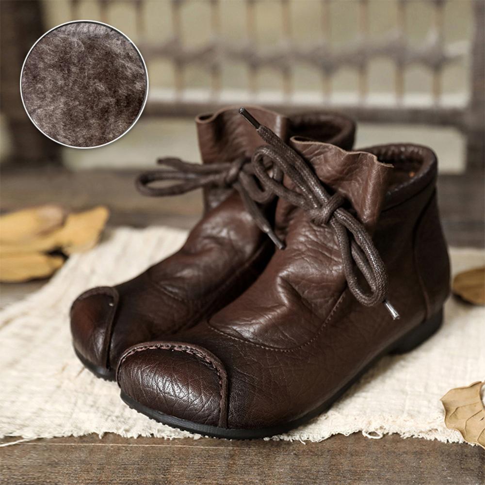 Women's Lace-Up Ankle Boots with Closed Rounded Toe