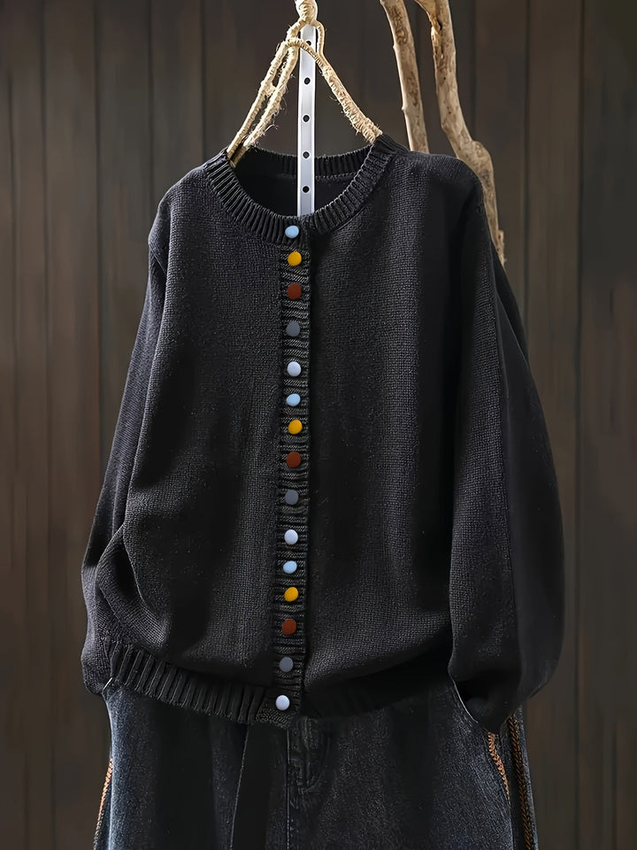 Women's Button Front Cardigan with Round Neckline