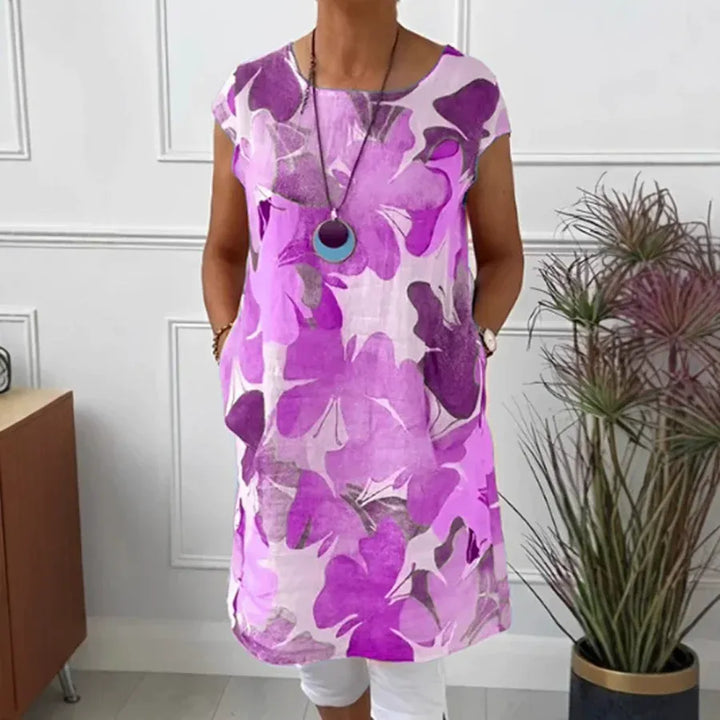 Women's Vibrant Floral Dress Cap Sleeve Round