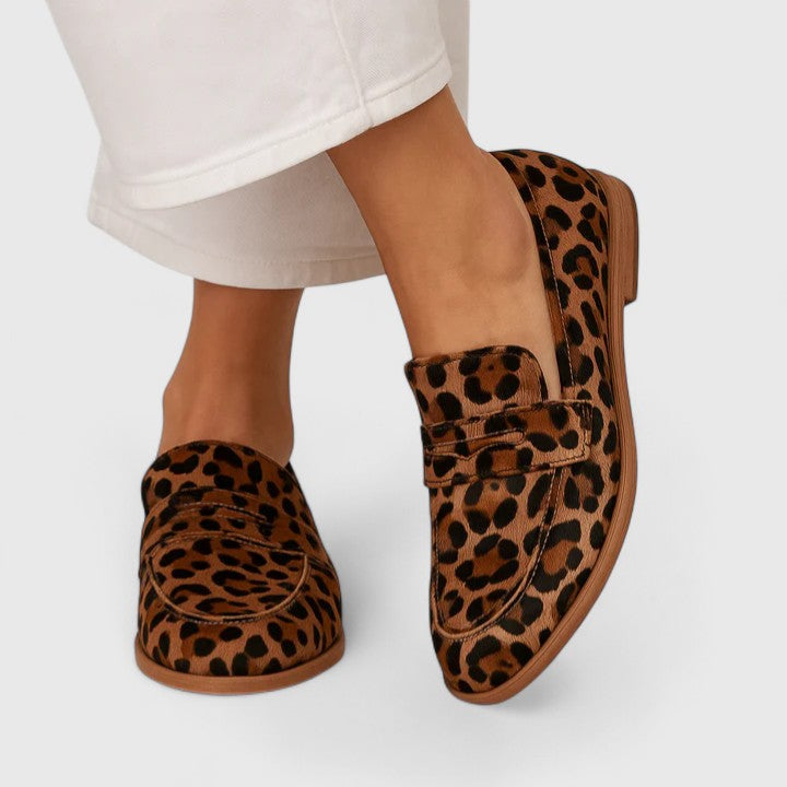 Women's Leopard Print Loafers with Stitched Strap