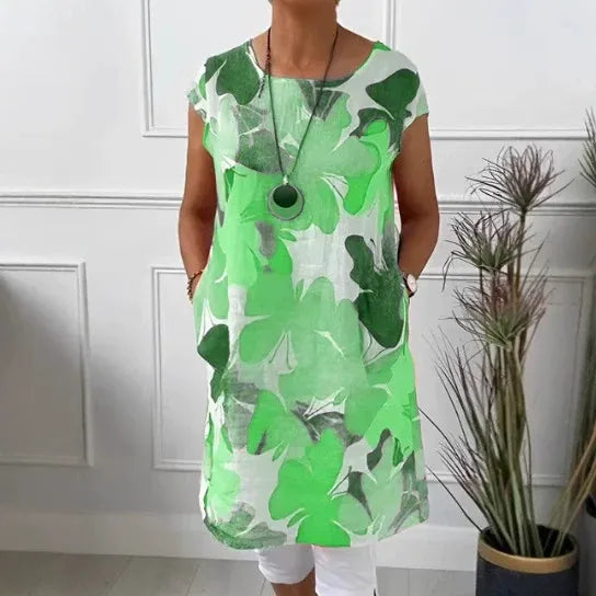 Women's Vibrant Floral Dress Cap Sleeve Round