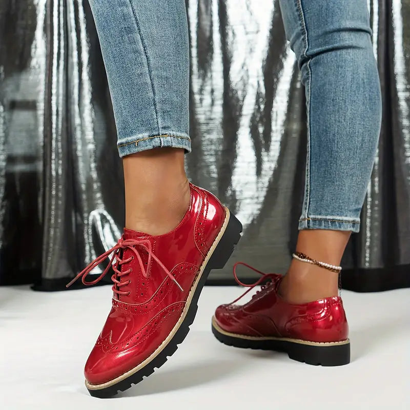 StylebySassy | Patent Leather Oxford Shoes with Chunky Sole for Women