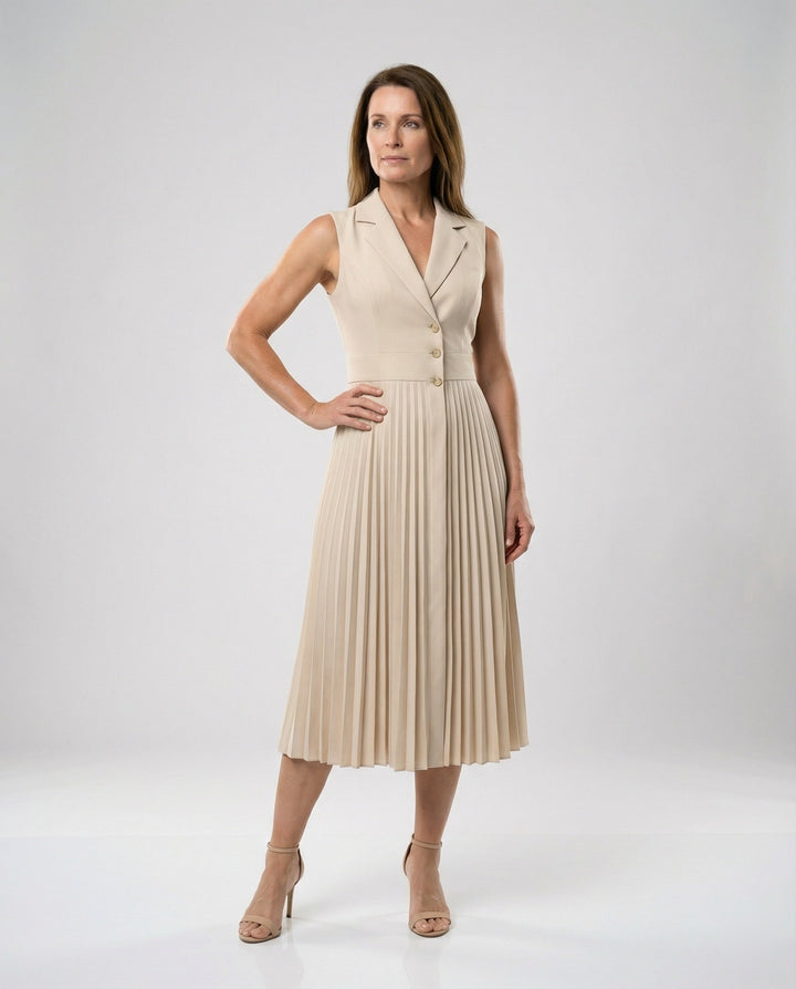 Women's midi dress sleeveless with pleated skirt