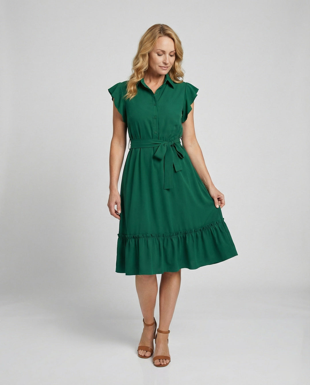 Ladies' midi dress elegant with stand-up collar