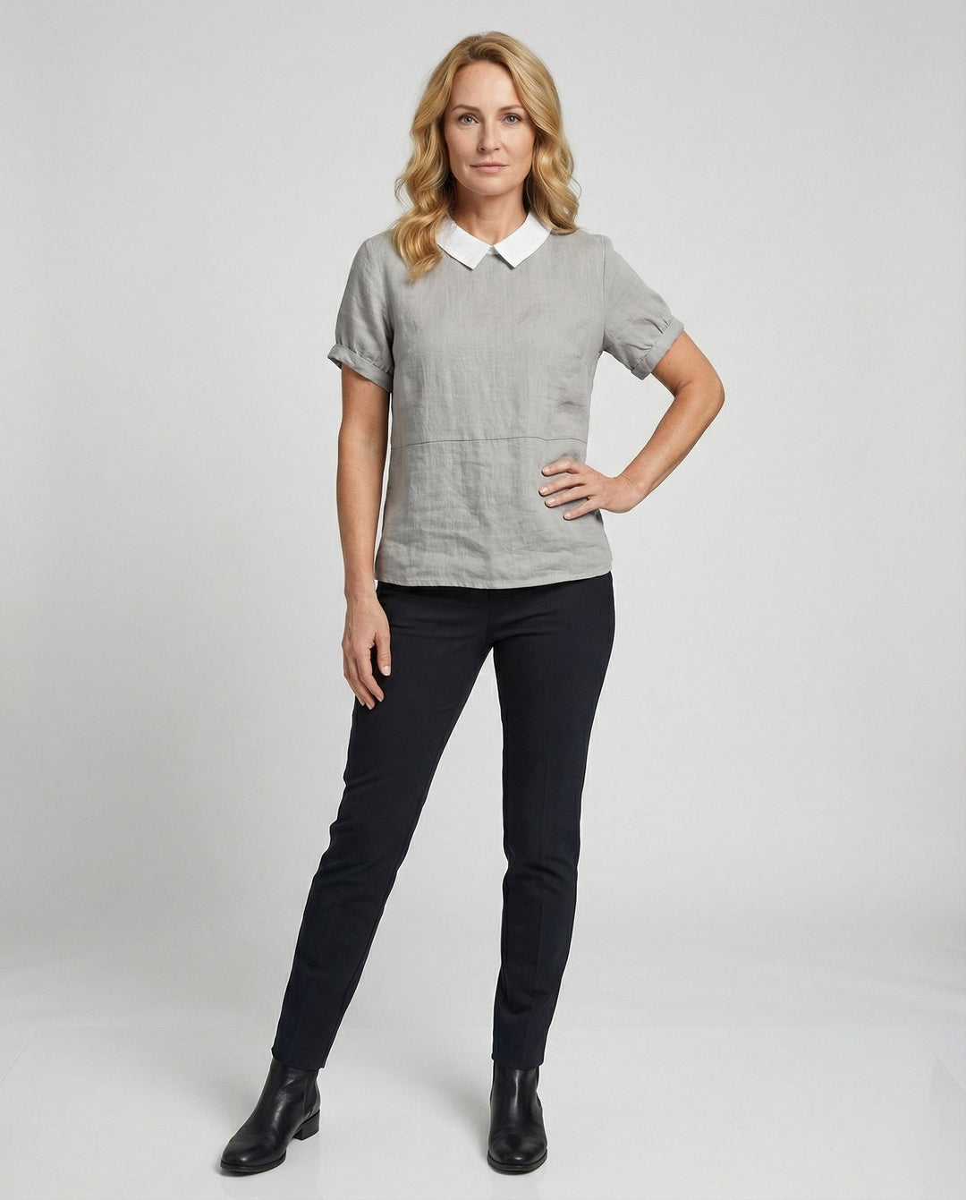 Ladies Blouse Linen Peter Pan Collar