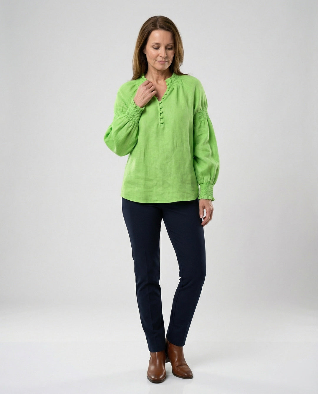 Ladies Tunic Linen with Balloon Sleeves