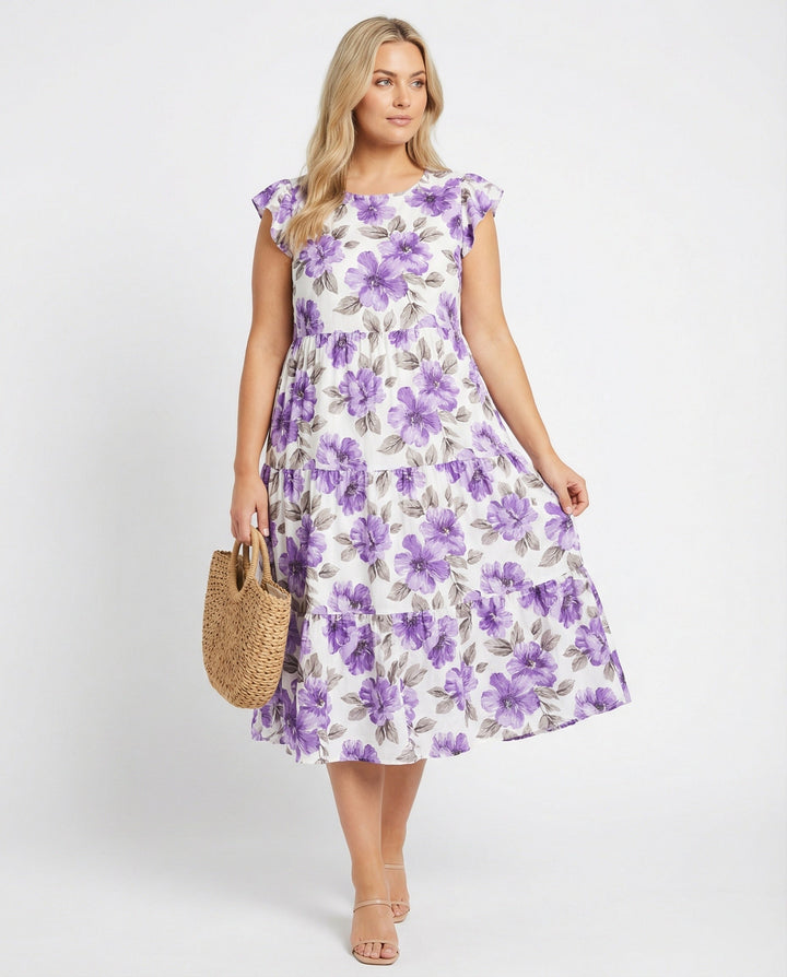 Women’s knee-length summer dress with ruffle