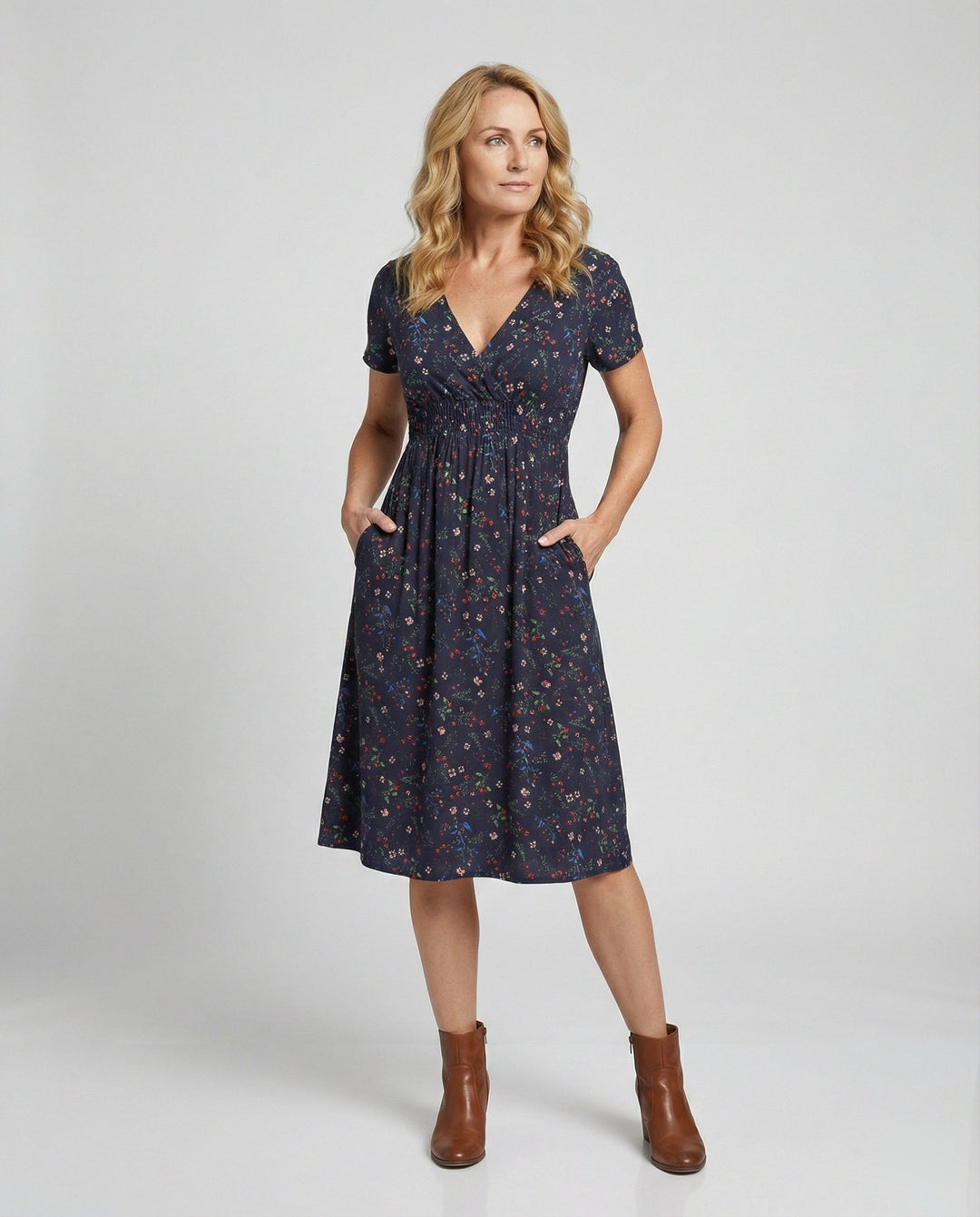 Women’s midi dress smocked waist