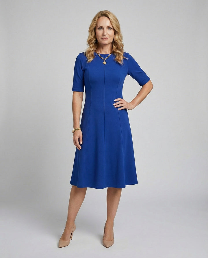Ladies Midi Dress Elegant Half Sleeve