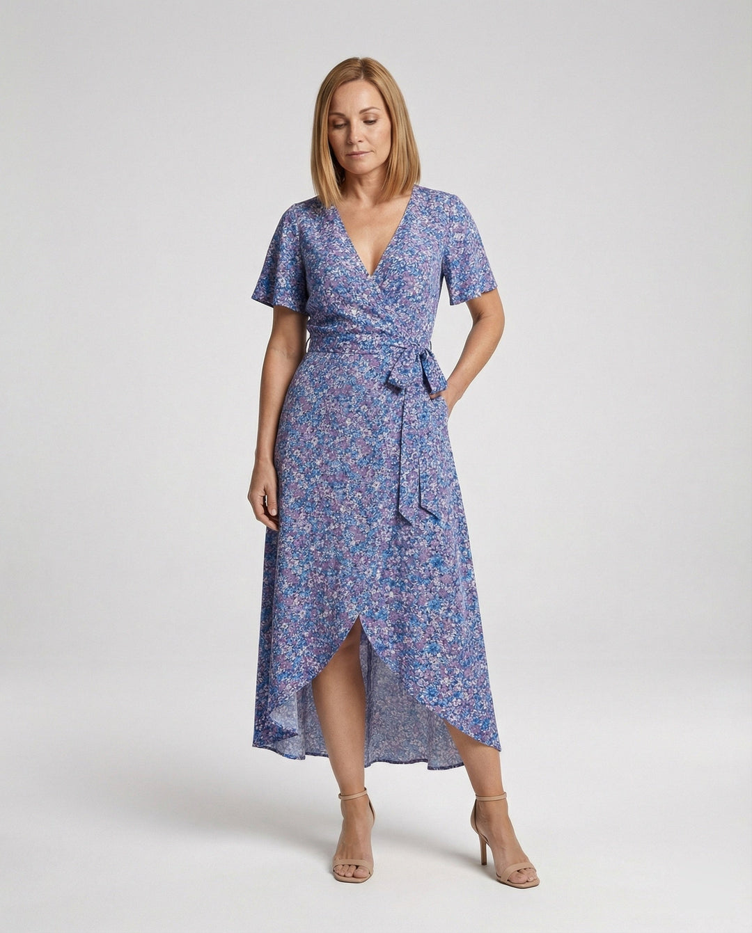 Ladies Flower Dress Midi with Belt
