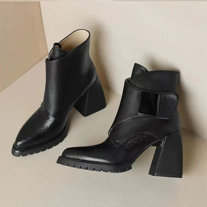 Women's Ankle Boots with Upper Strap and Block Heel