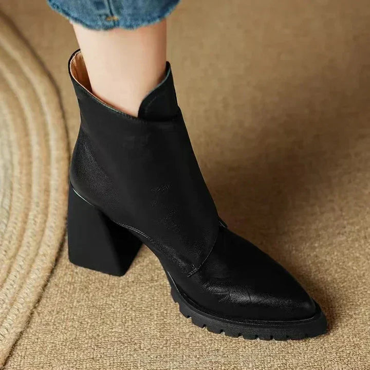 Women's Ankle Boots with Upper Strap and Block Heel