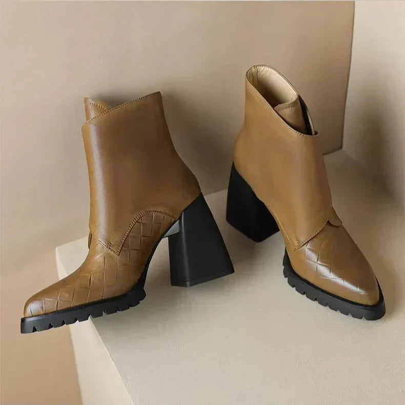 Women's Ankle Boots with Upper Strap and Block Heel