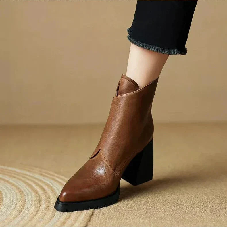 Women's Ankle Boots with Upper Strap and Block Heel