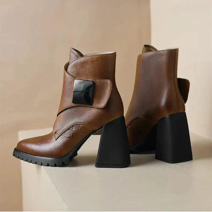 Women's Ankle Boots with Upper Strap and Block Heel