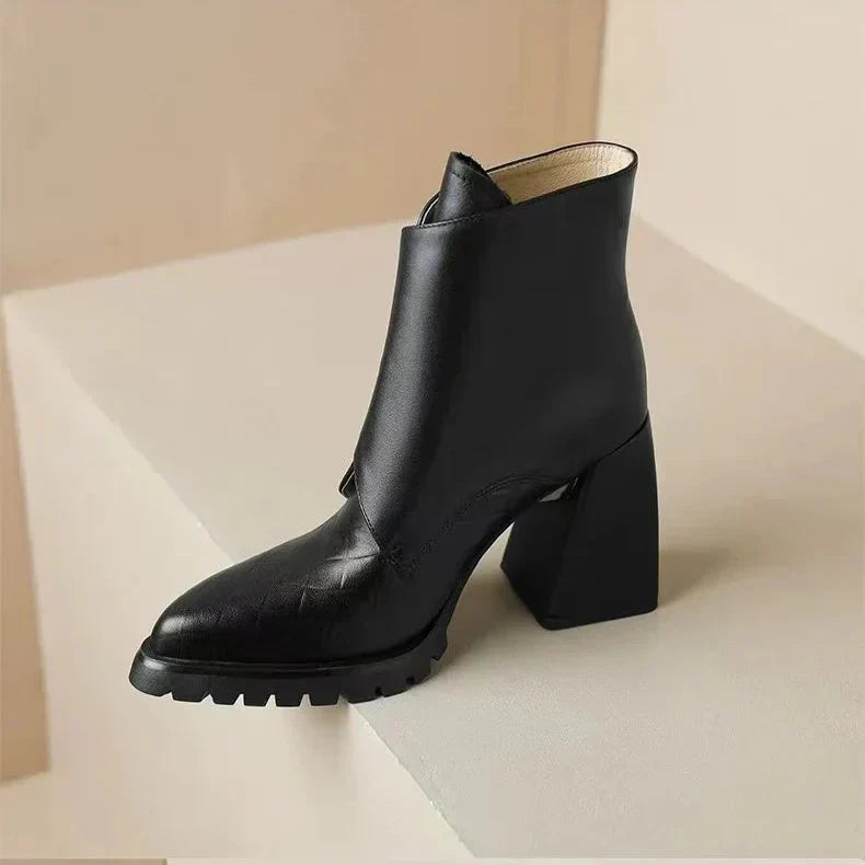 Women's Ankle Boots with Upper Strap and Block Heel