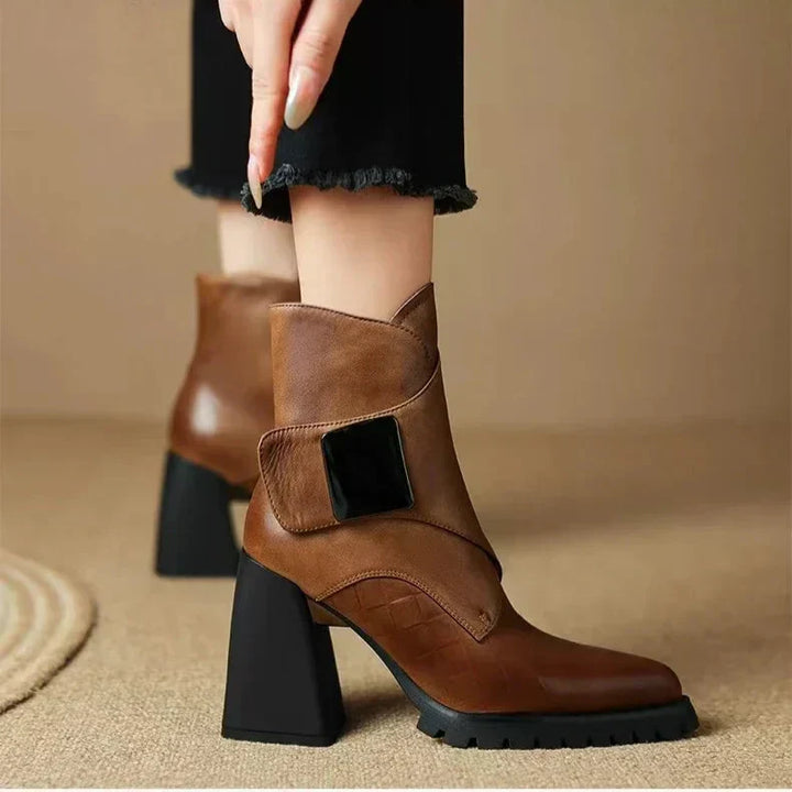 Women's Ankle Boots with Upper Strap and Block Heel