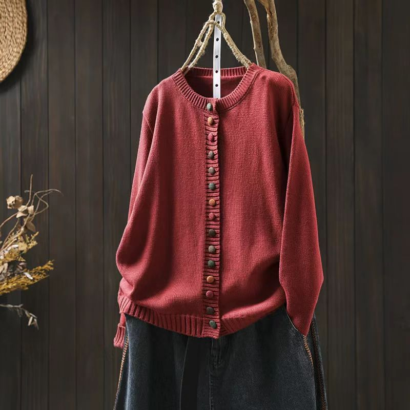 Women's Button Front Cardigan with Round Neckline
