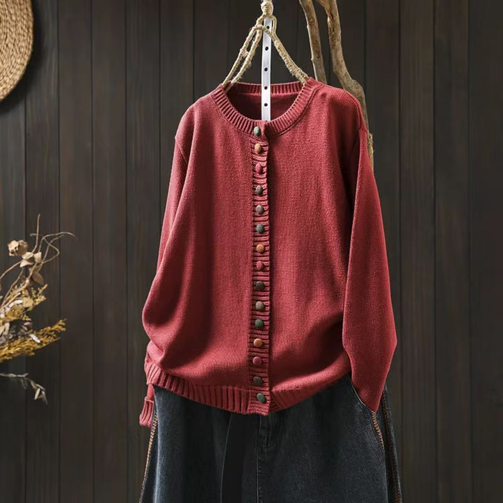 Women's Button Front Cardigan with Round Neckline