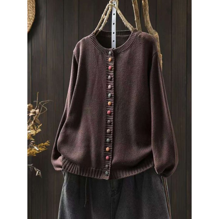 Women's Button Front Cardigan with Round Neckline