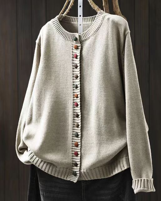 Women's Button Front Cardigan with Round Neckline