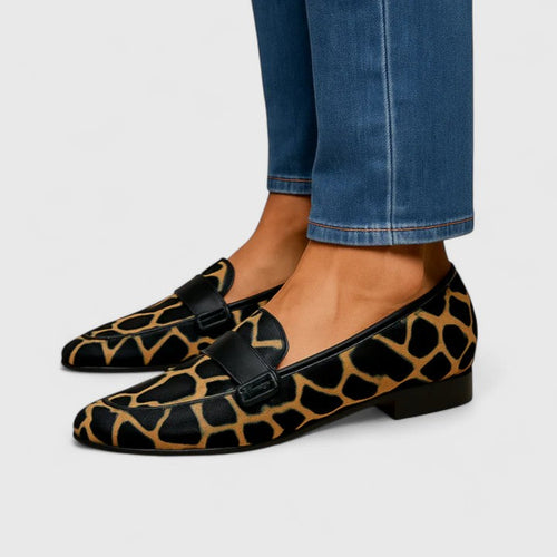 Women's Leopard Print Loafers with Buckle Accent