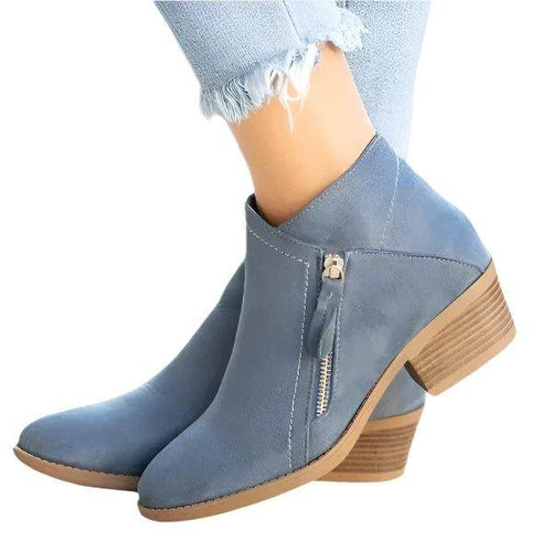 Women's Ankle Boots with Side Zipper and Block Heel