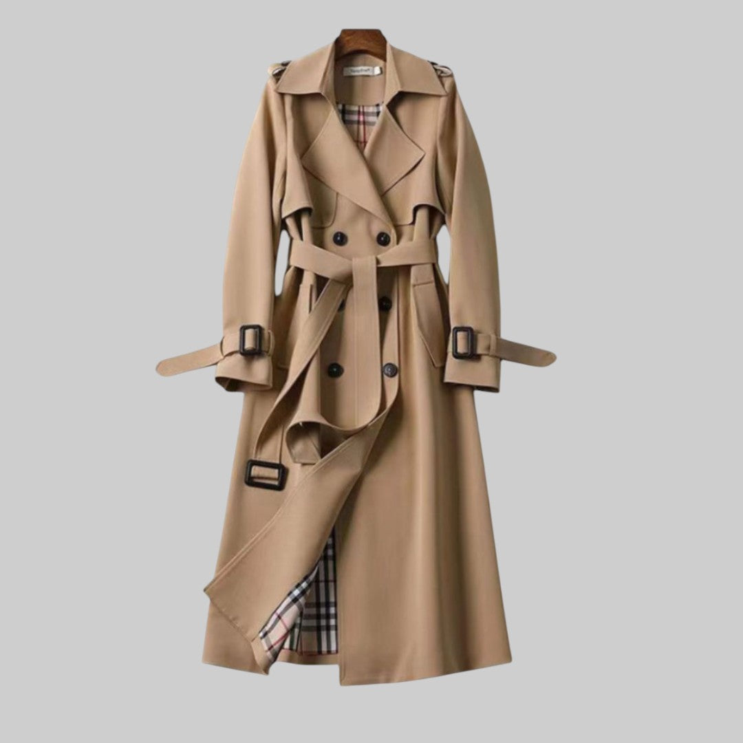 Women's Double-Breasted Trench Coat with Adjustable Straps