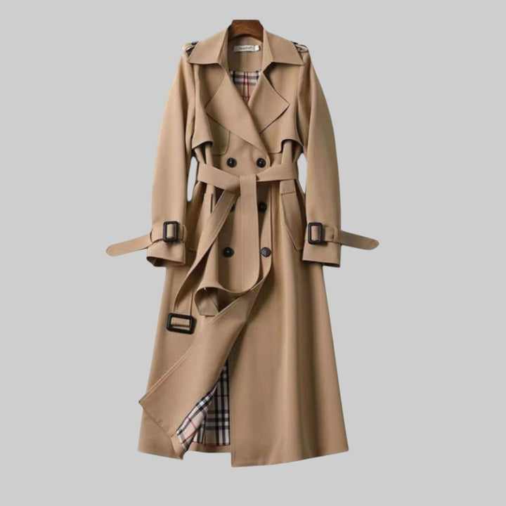 Women's Double-Breasted Trench Coat with Adjustable Straps