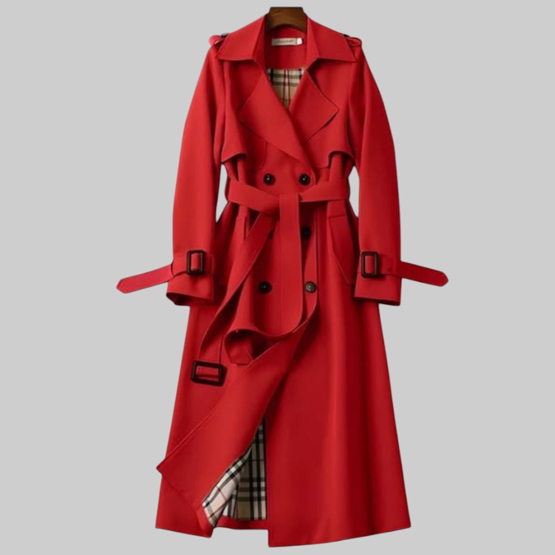 Women's Double-Breasted Trench Coat with Adjustable Straps