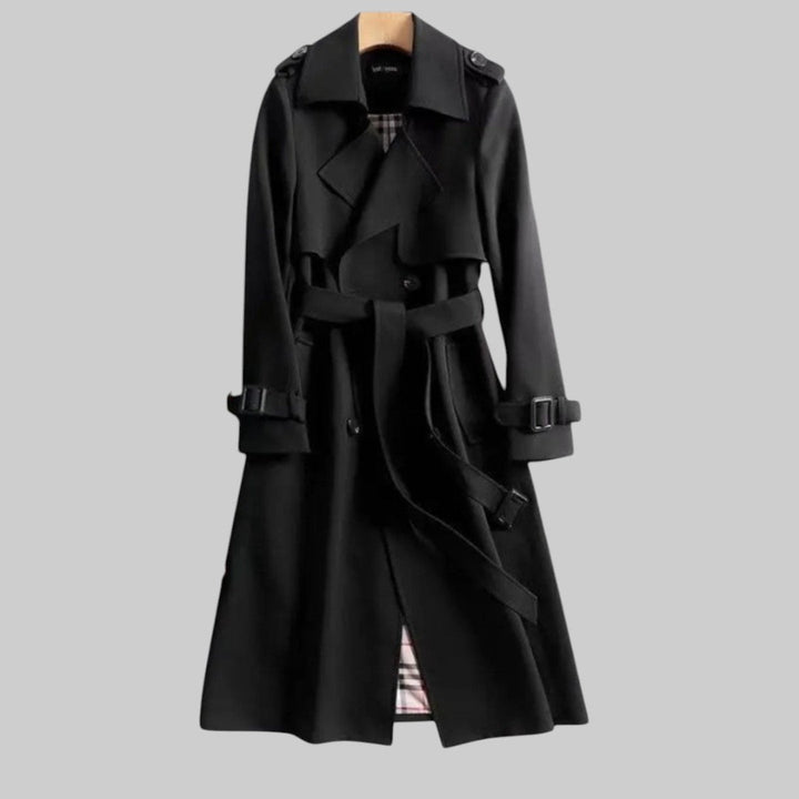Women's Double-Breasted Trench Coat with Adjustable Straps