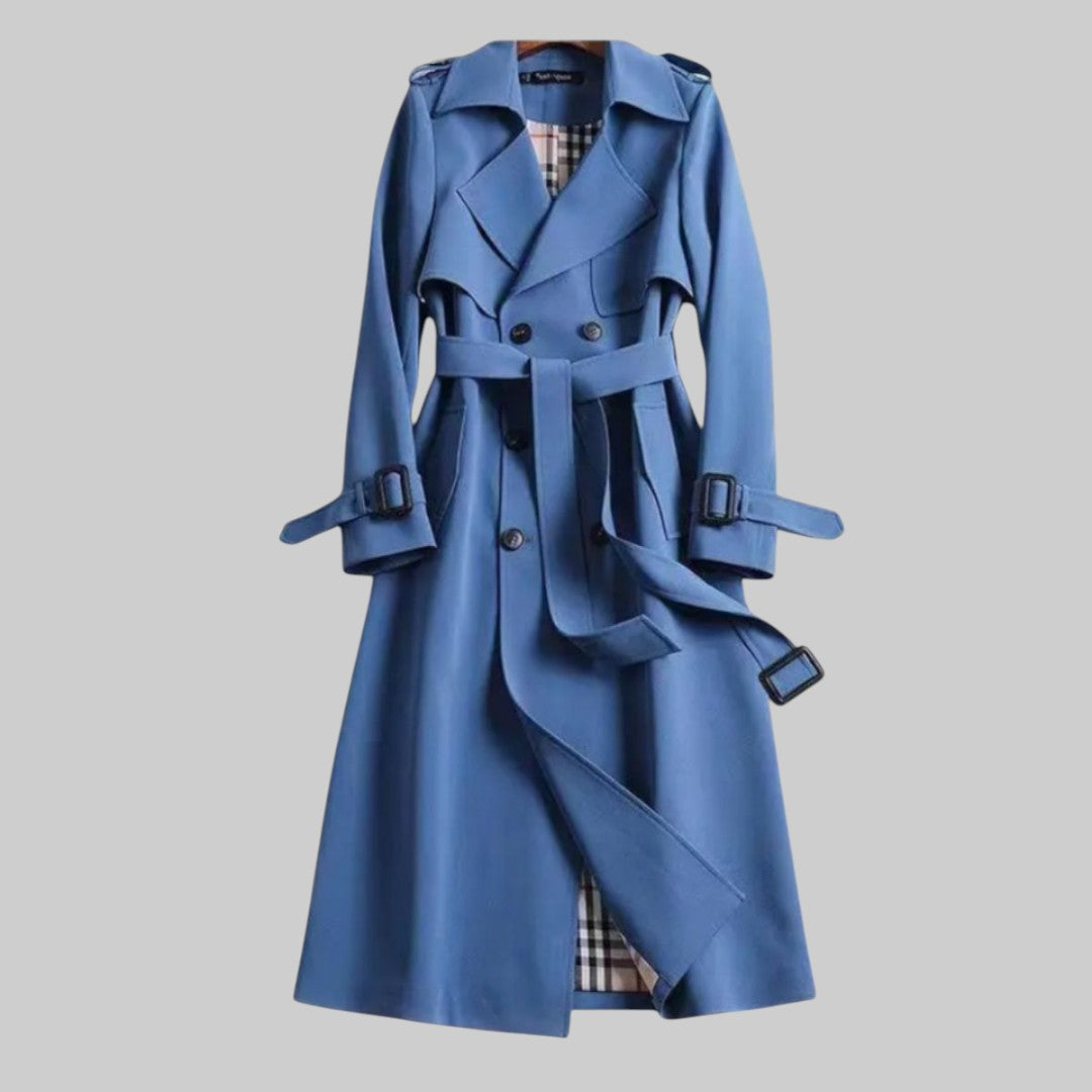 Women's Double-Breasted Trench Coat with Adjustable Straps