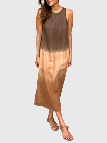 Women's Sleeveless Midi Dress with Round Neckline and Ombre Effect
